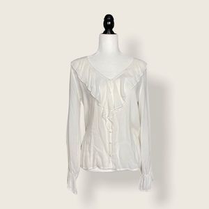 🆕 NWT Black Swan Long Sleeve Frilly White Ruffle Romantic Poet Blouse S/SMALL